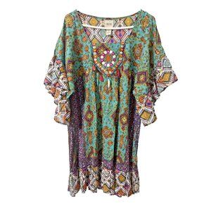 Sand & Spirit Boho Abstract Lightweight Dress Ruffles Size Medium